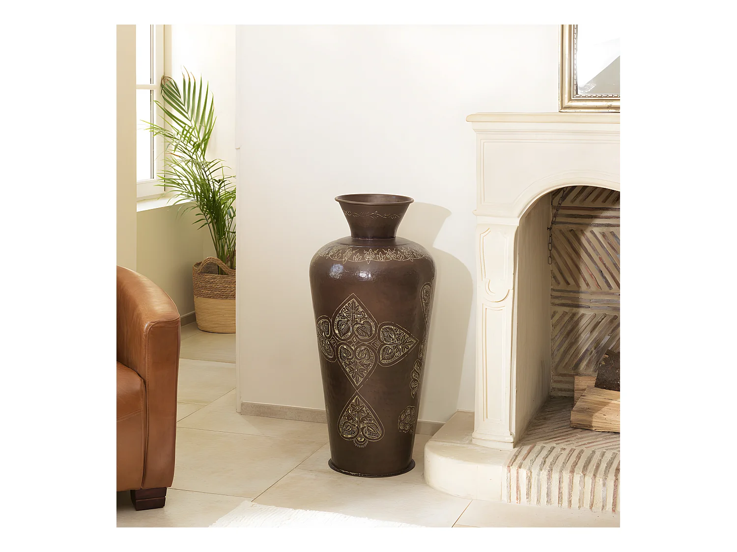 HONORE - Vase alu L40cm H85cm couleur cuivre foncé patine antique