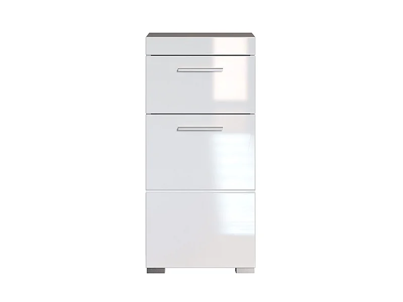 Meuble bas de salle de bain coloris blanc mat et blanc brillant - L. 37 x H. 79 x P. 31 cm