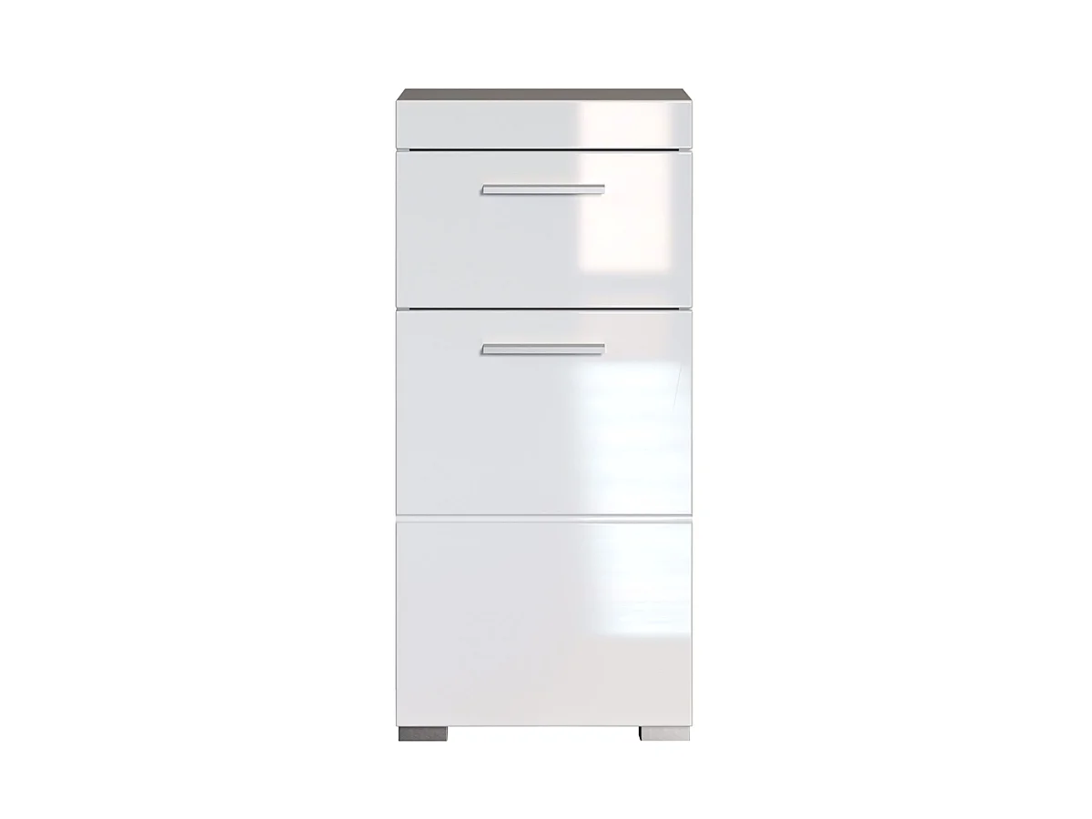 Meuble bas de salle de bain coloris blanc mat et blanc brillant - L. 37 x H. 79 x P. 31 cm