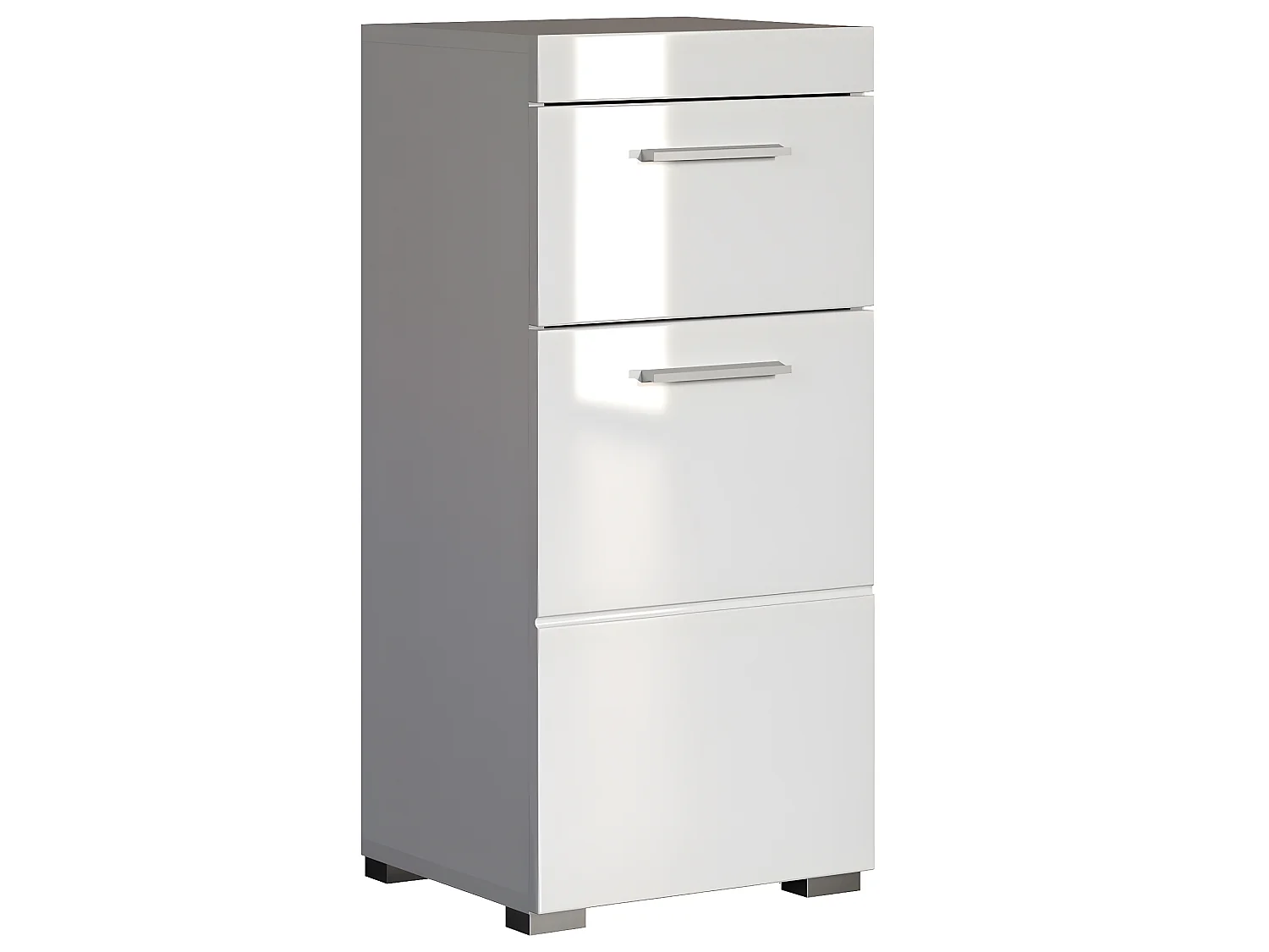 Meuble bas de salle de bain coloris blanc mat et blanc brillant - L. 37 x H. 79 x P. 31 cm