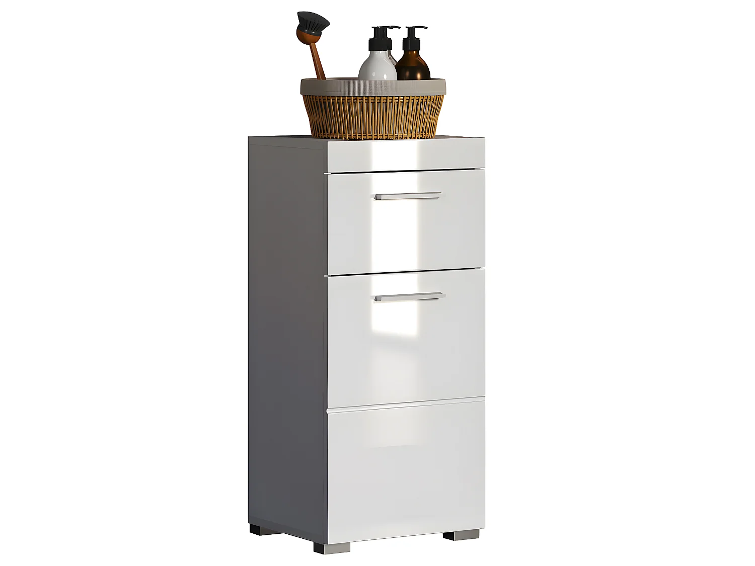 Meuble bas de salle de bain coloris blanc mat et blanc brillant - L. 37 x H. 79 x P. 31 cm