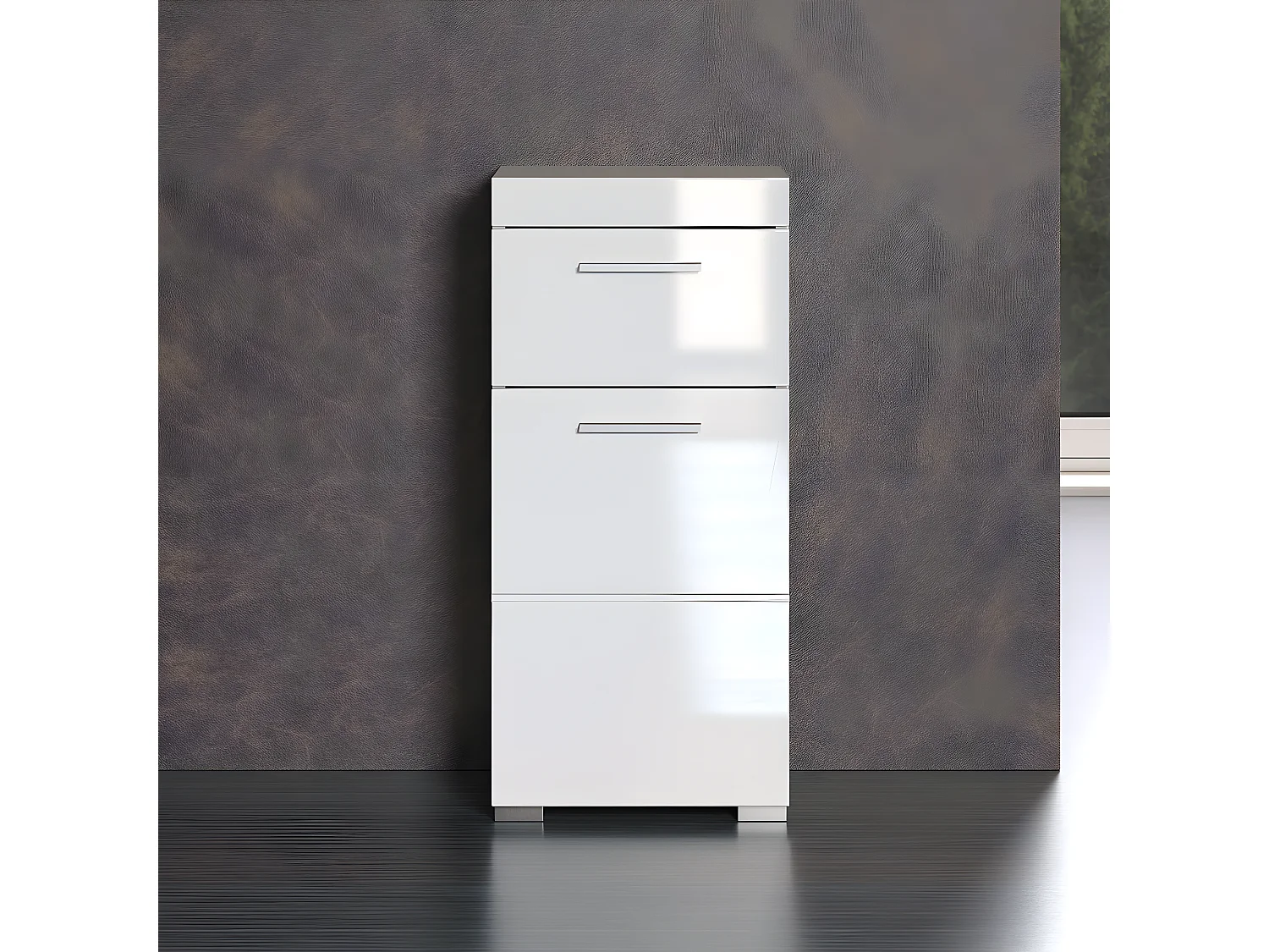 Meuble bas de salle de bain coloris blanc mat et blanc brillant - L. 37 x H. 79 x P. 31 cm