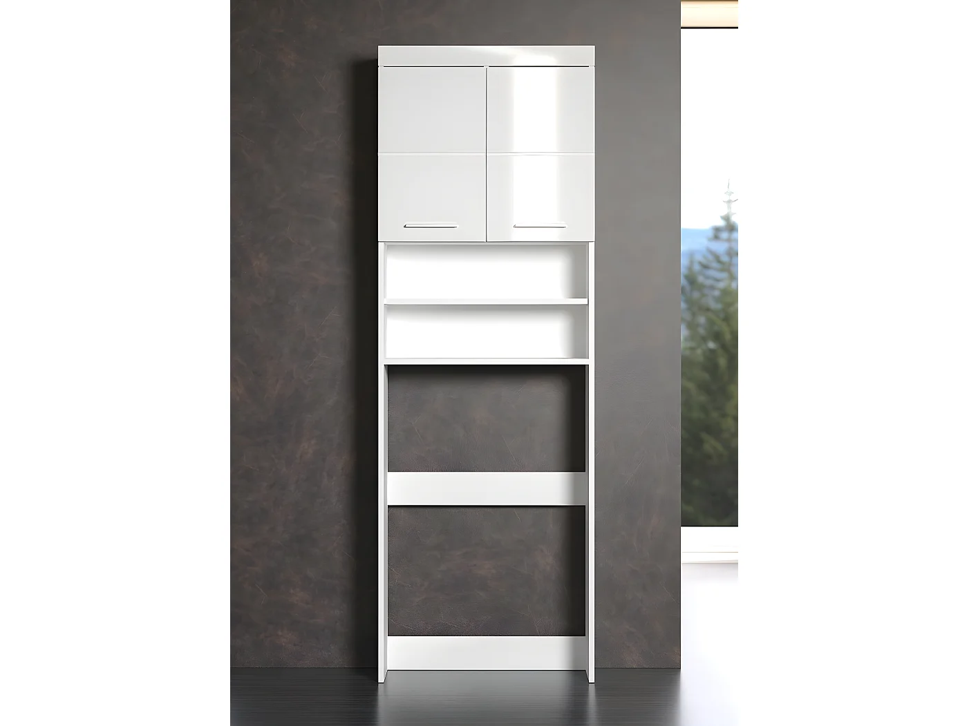 Meuble de rangement spécial de machine à laver ou WC  coloris blanc brillant, blanc mat