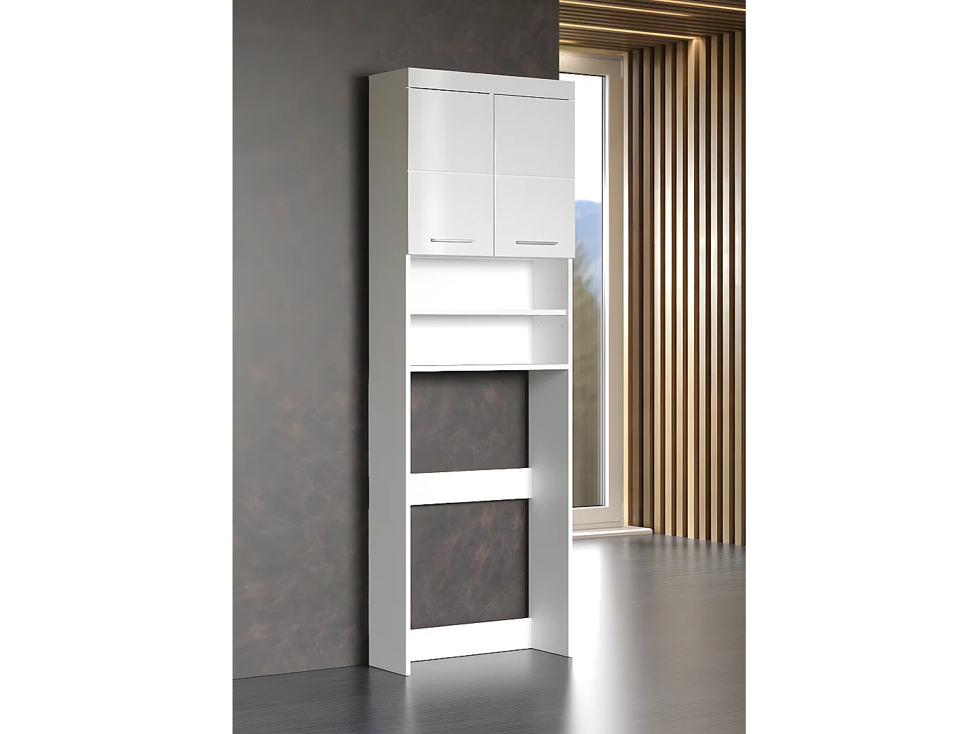 Meuble de rangement spécial de machine à laver ou WC  coloris blanc brillant, blanc mat