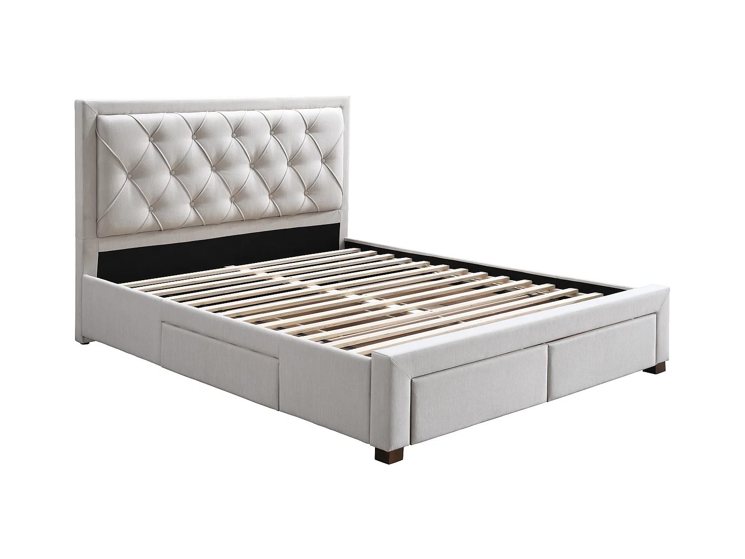 Lit avec tiroirs 160 x 200 cm - Tissu - Beige - LEOPOLD