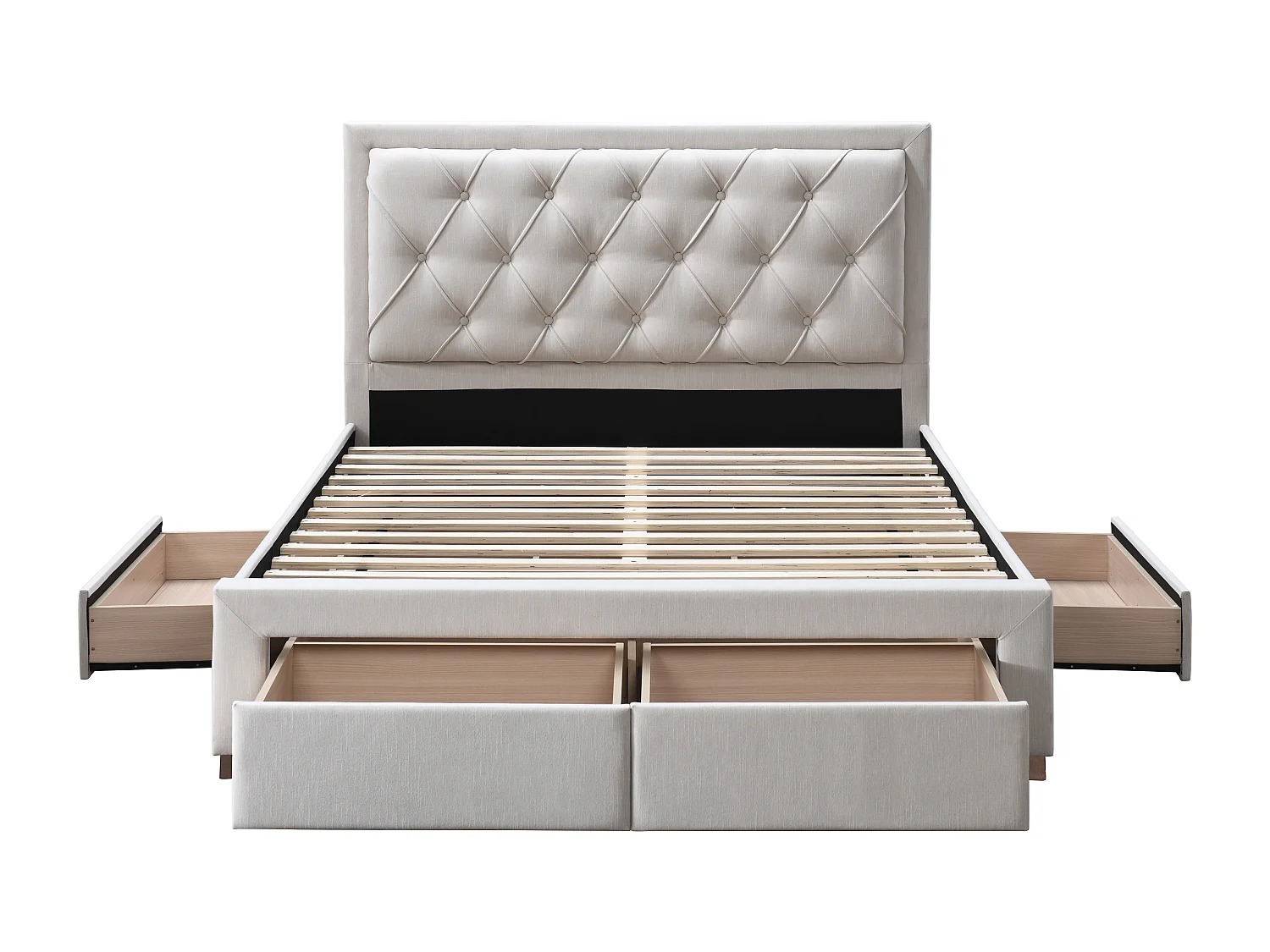 Bed met lades 160 x 200 cm - Stof - Beige - LEOPOLD
