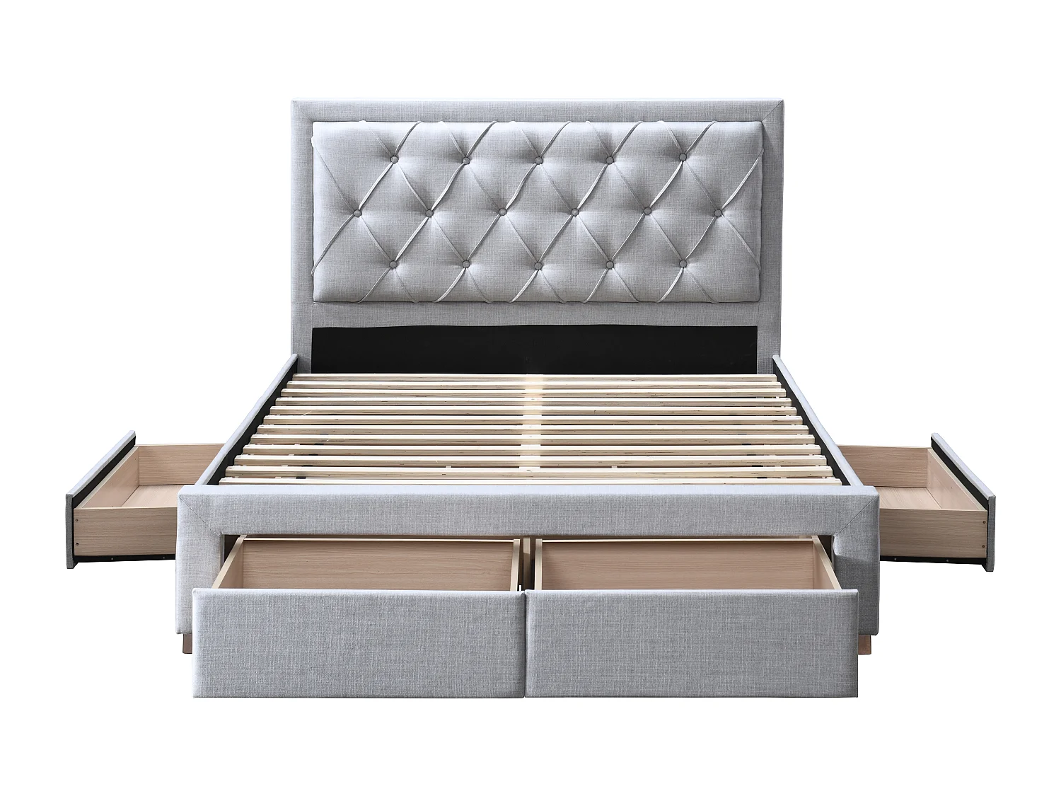 Säng med lådor 160 x 200 cm - Tyg - Ljusgrå - LEOPOLD