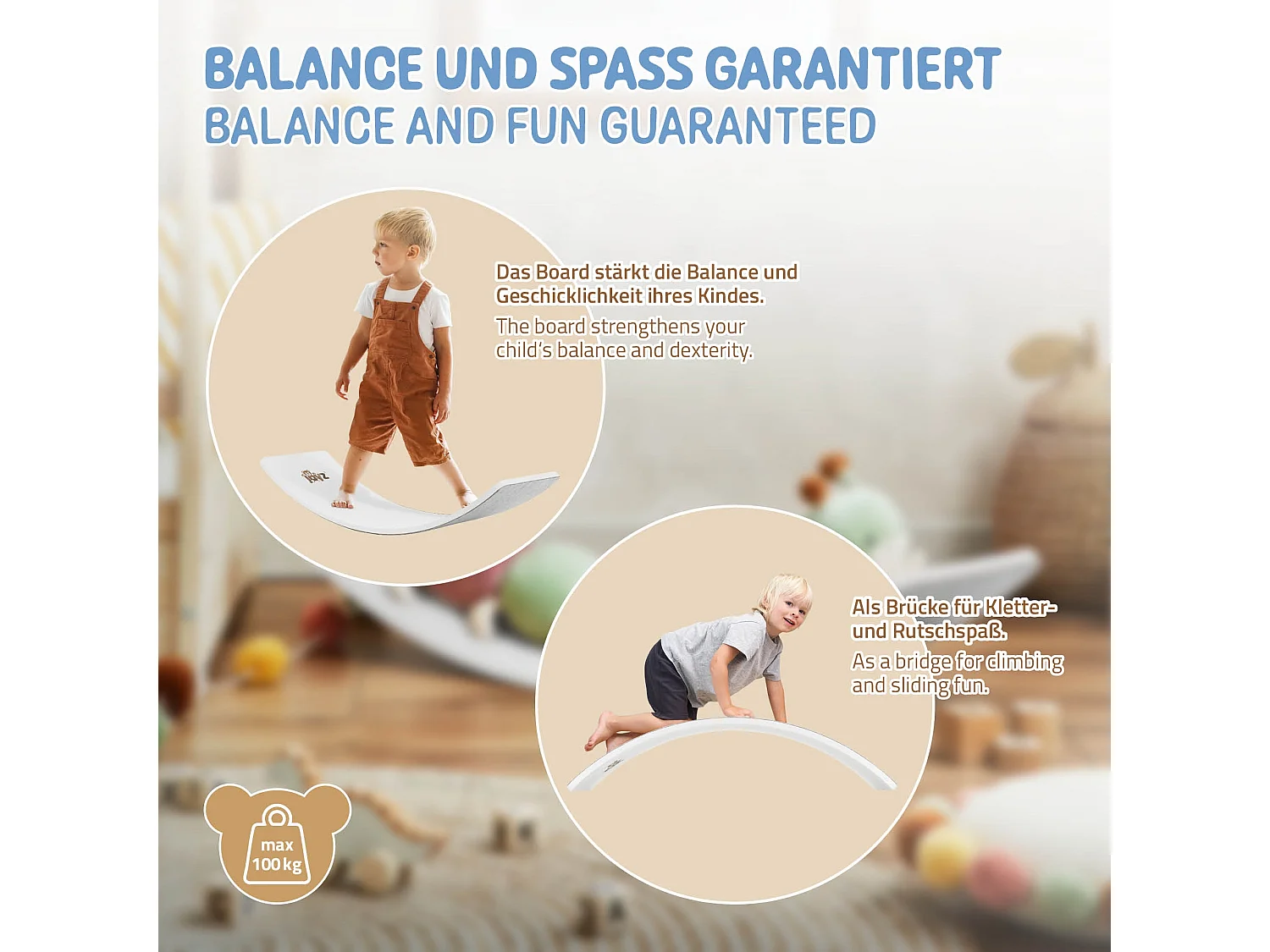 Planche d'équilibre pour enfants planche à balancer blanc/gris  Joyz