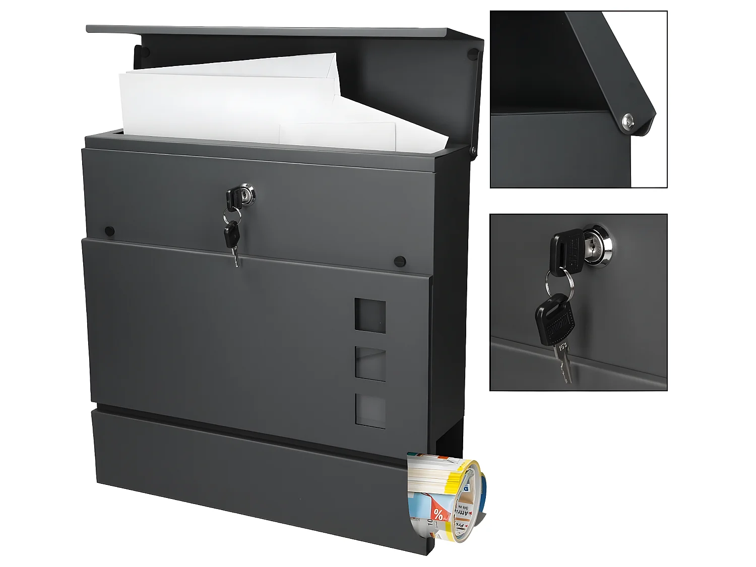 Boîte aux lettres moderne anthracite + compartiment à journaux 2 clés ECD Germany