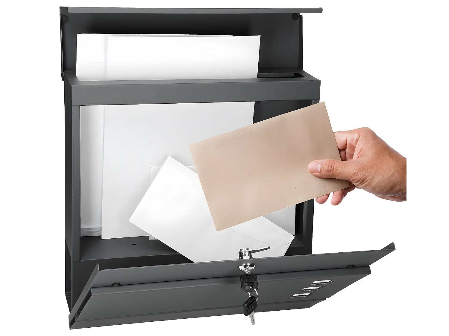 Boîte aux lettres moderne anthracite + compartiment à journaux 2 clés ECD Germany