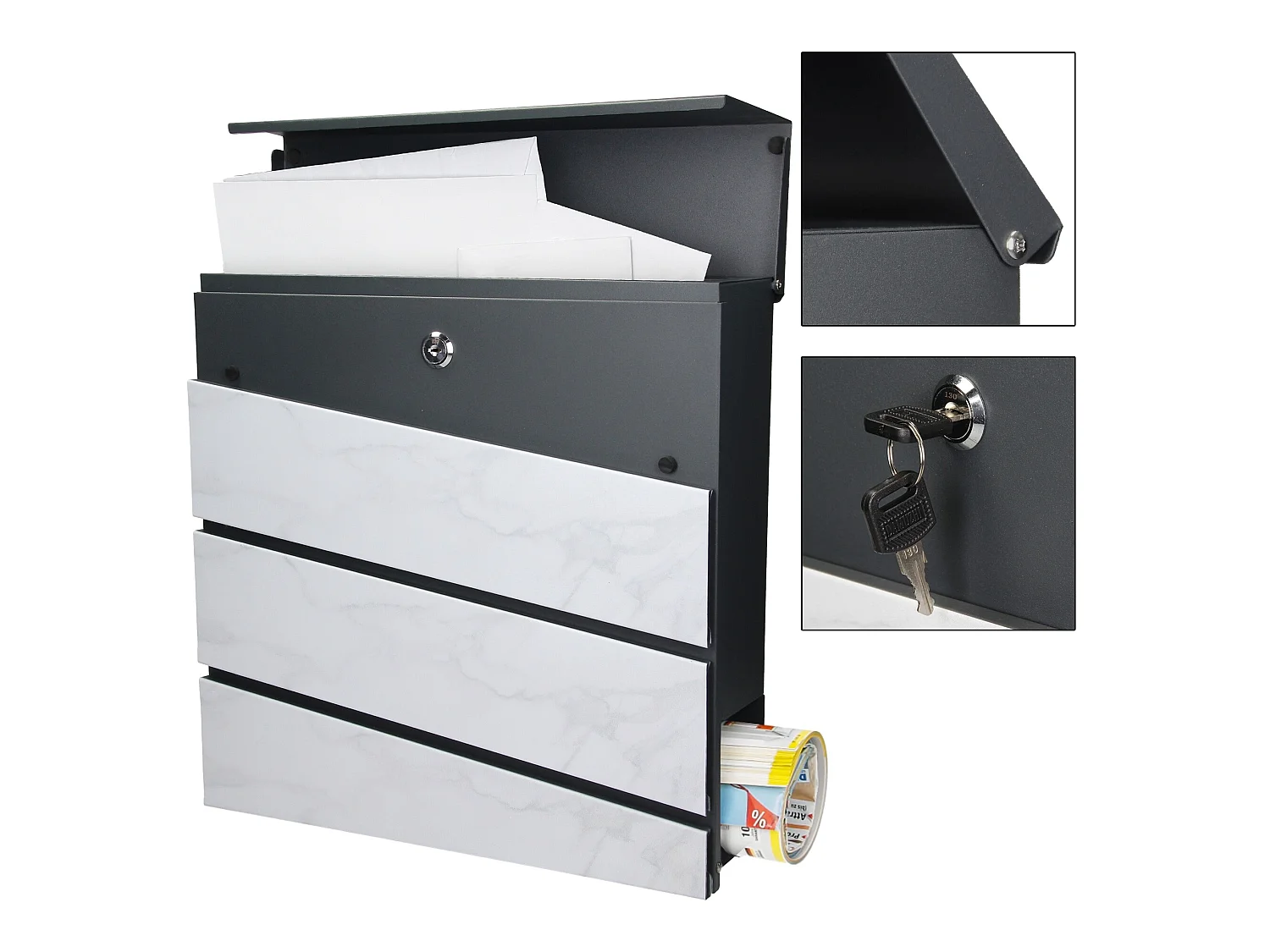 Buzón de pared moderno mármol blanco acero óptico ML-DESIGN