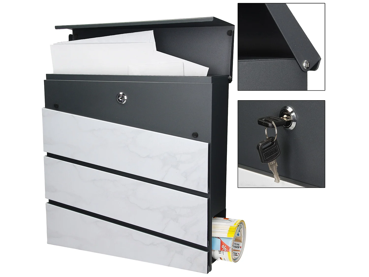 Buzón de pared moderno mármol blanco acero óptico ML-DESIGN