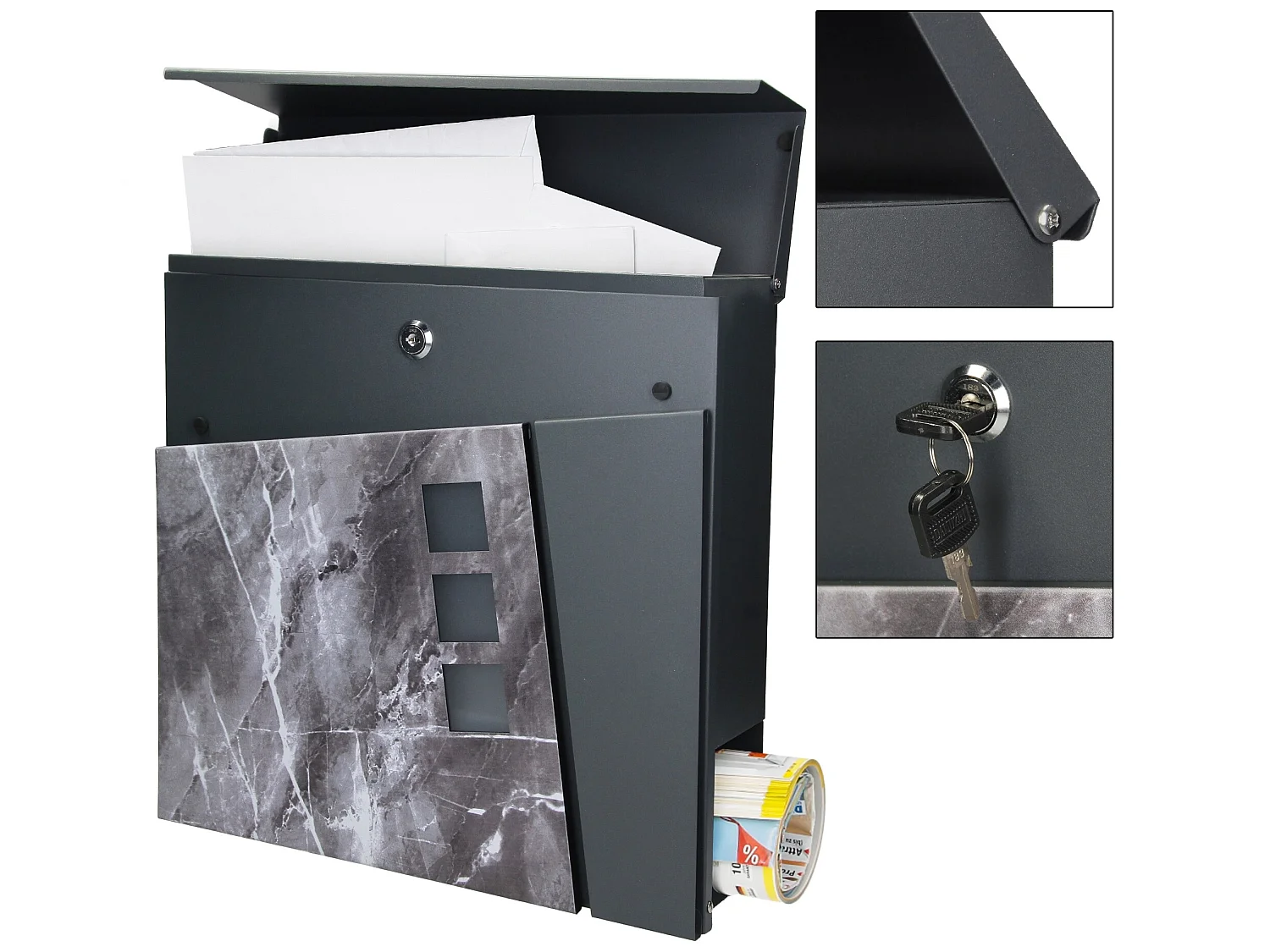 Boîte aux lettres murale moderne anthracite design marbre noir ML-DESIGN