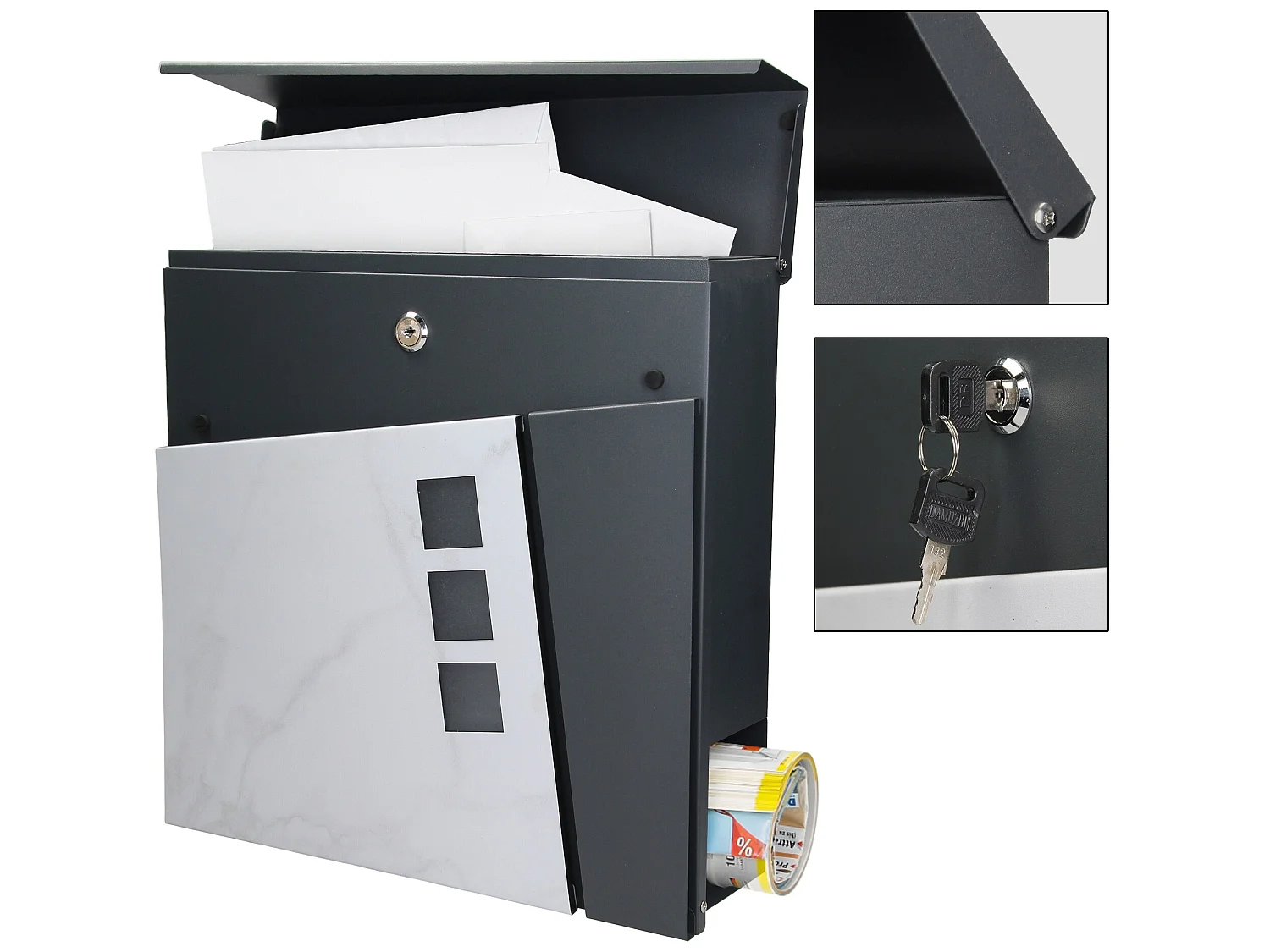 Boîte aux lettres murale moderne en acier anthracite 2 clés inclus ECD Germany
