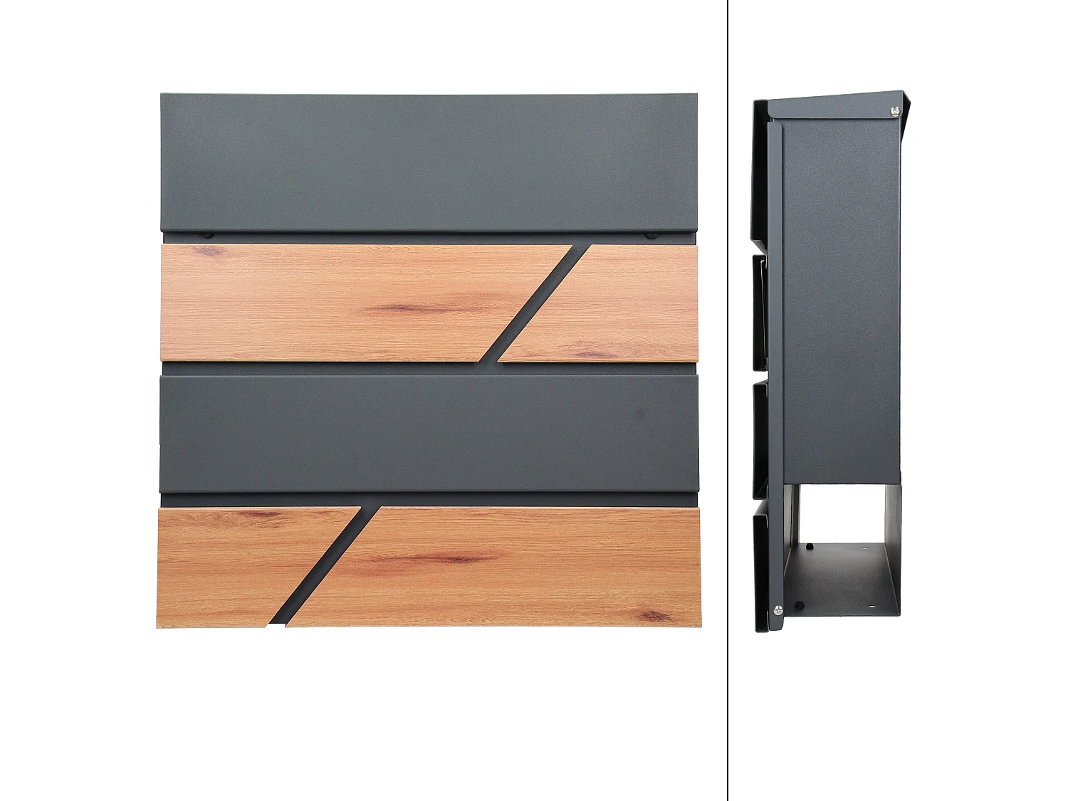 Moderno buzón de acero imitación madera antracita de pared ML-DESIGN