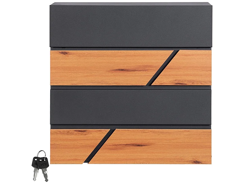 Cassetta postale moderna in acciaio simil-legno antracite da parete ML-DESIGN