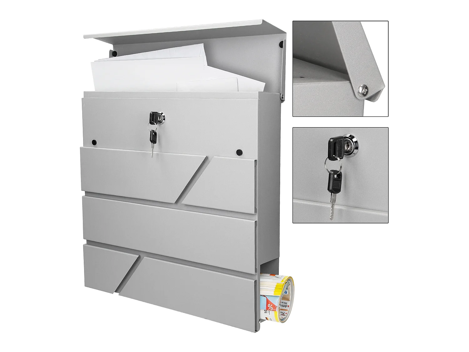 Boîte aux lettres murale gris clair avec 2 clés compartiment à journaux postale ML-DESIGN