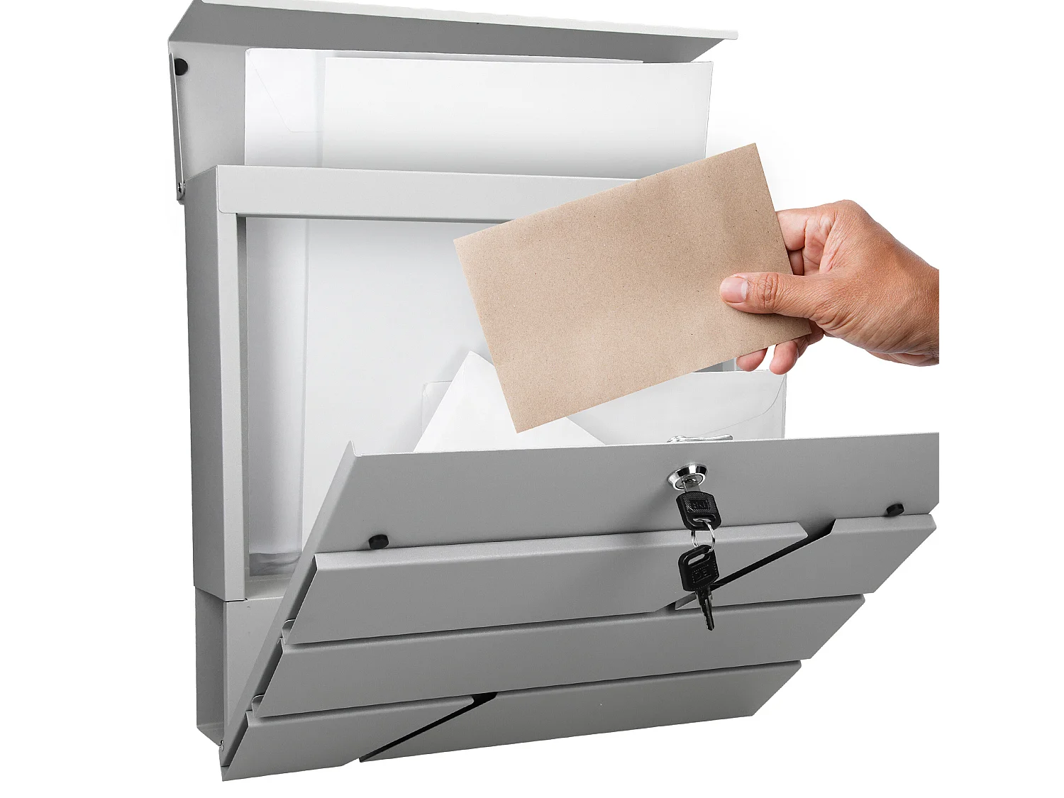 Boîte aux lettres murale gris clair avec 2 clés compartiment à journaux postale ML-DESIGN