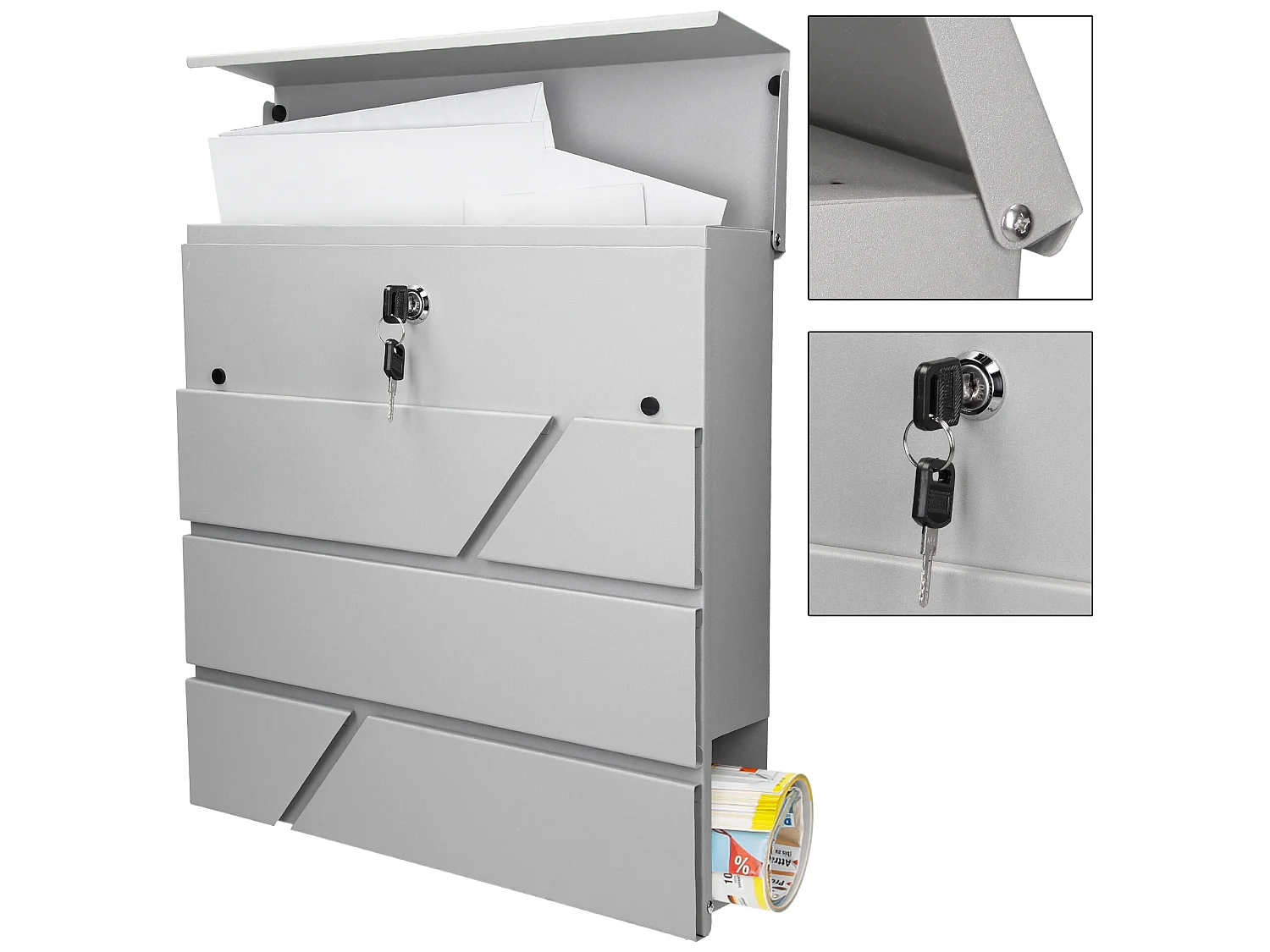 Buzón de pared gris claro con 2 llaves compartimento ML-DESIGN