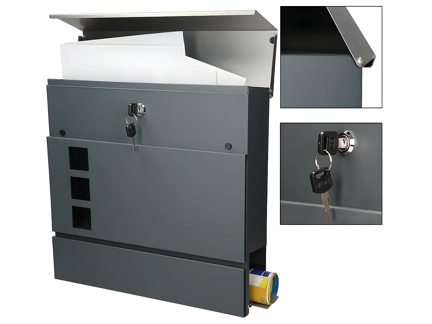 Buzón de pared con compartimento para periódicos 3 ventanas ECD Germany