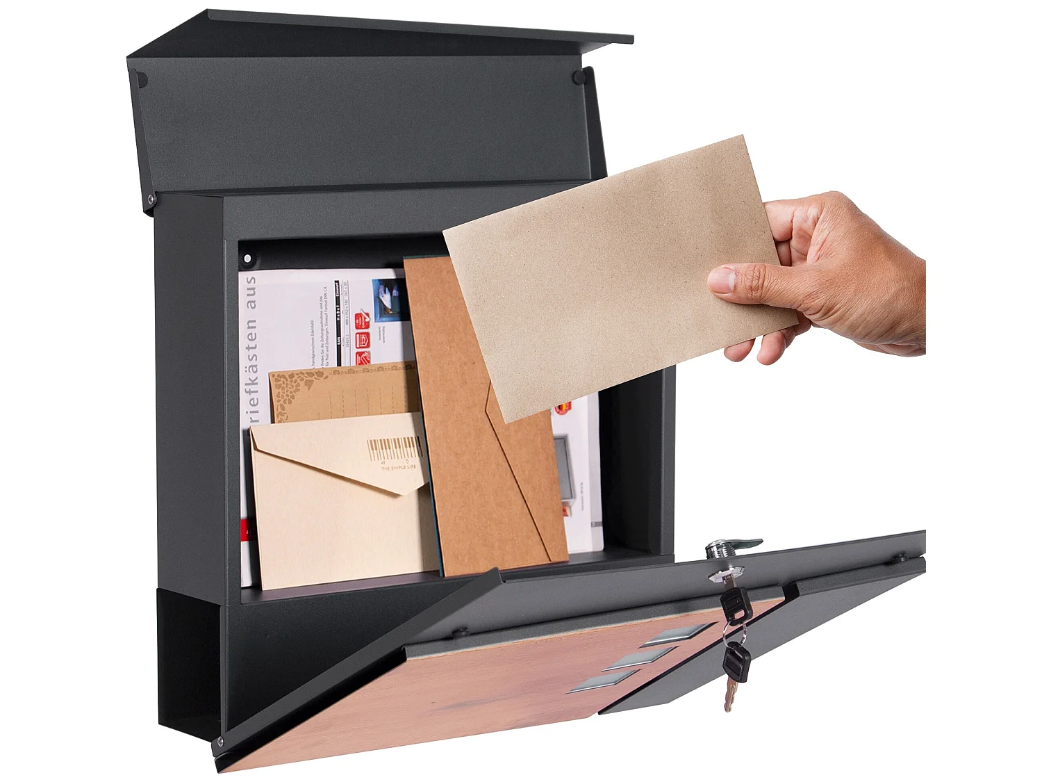 Boîte aux lettres murale moderne en acier anthracite aspect bois ML-DESIGN