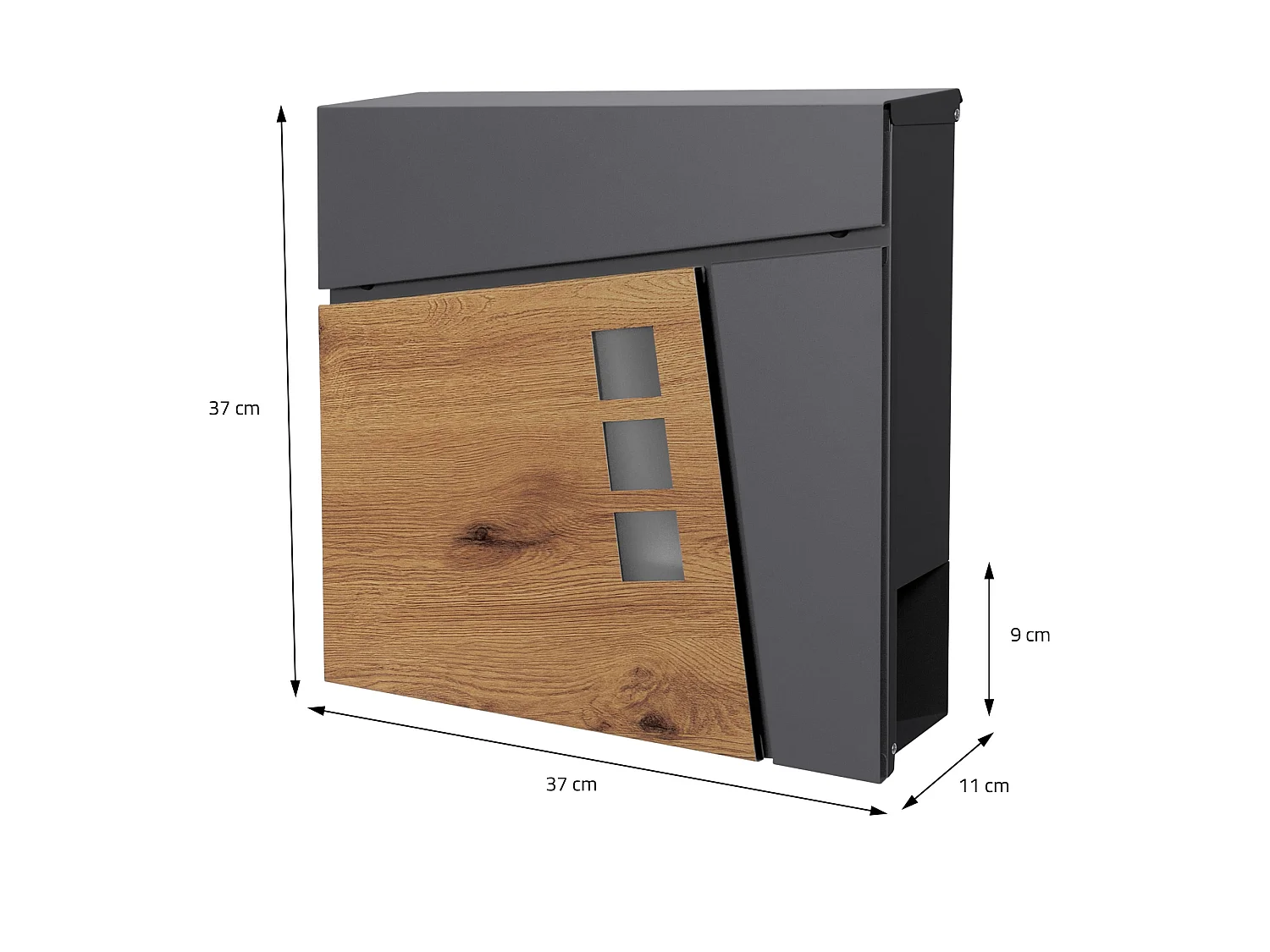 Buzón de pared moderno acero antracita aspecto madera ML-DESIGN