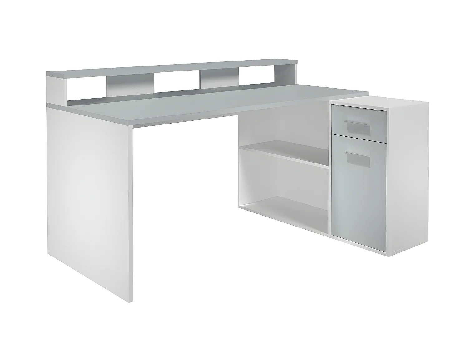 Bureau gamer, table de jeu coloris blanc, gris pastel - L. 160 x H. 92 x P. 115 cm