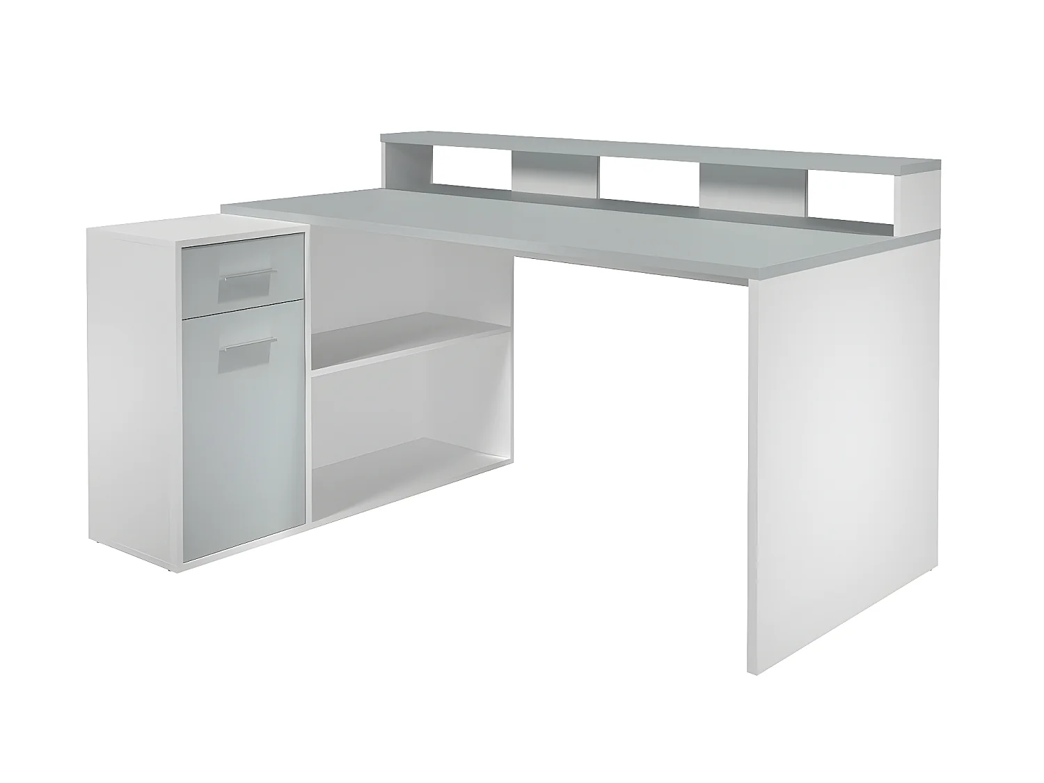 Bureau gamer, table de jeu coloris blanc, gris pastel - L. 160 x H. 92 x P. 115 cm