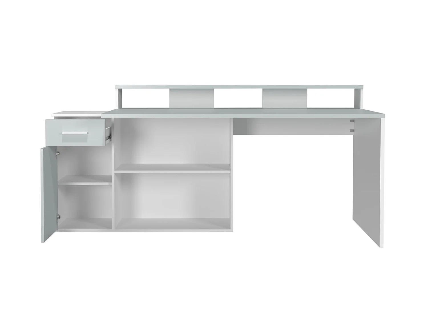 Bureau gamer, table de jeu coloris blanc, gris pastel - L. 160 x H. 92 x P. 115 cm
