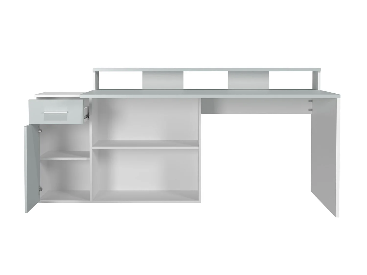 Bureau gamer, table de jeu coloris blanc, gris pastel - L. 160 x H. 92 x P. 115 cm