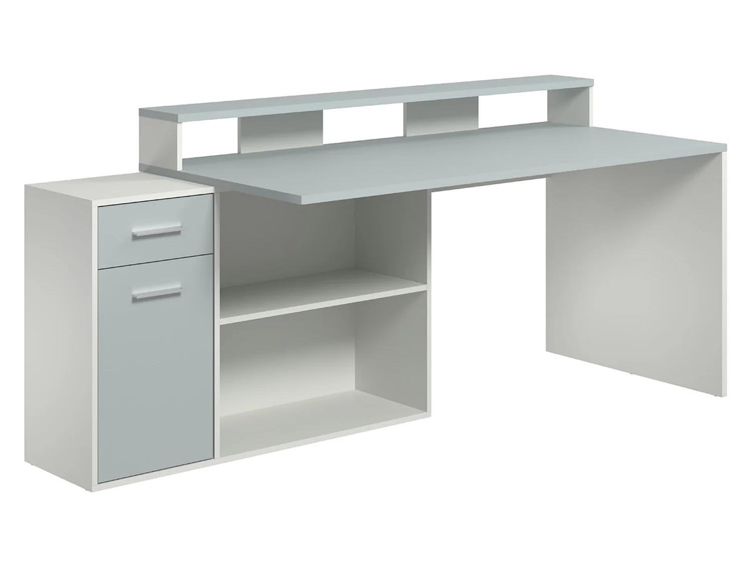 Bureau gamer, table de jeu coloris blanc, gris pastel - L. 160 x H. 92 x P. 115 cm