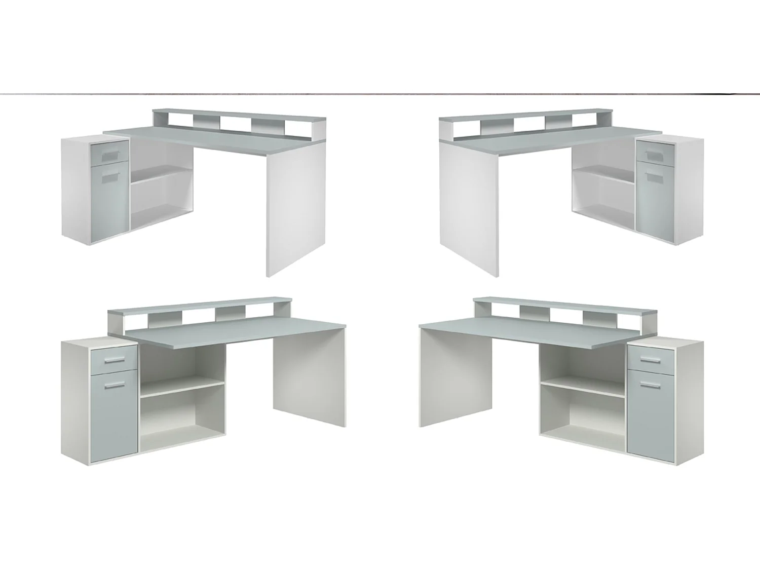Bureau gamer, table de jeu coloris blanc, gris pastel - L. 160 x H. 92 x P. 115 cm