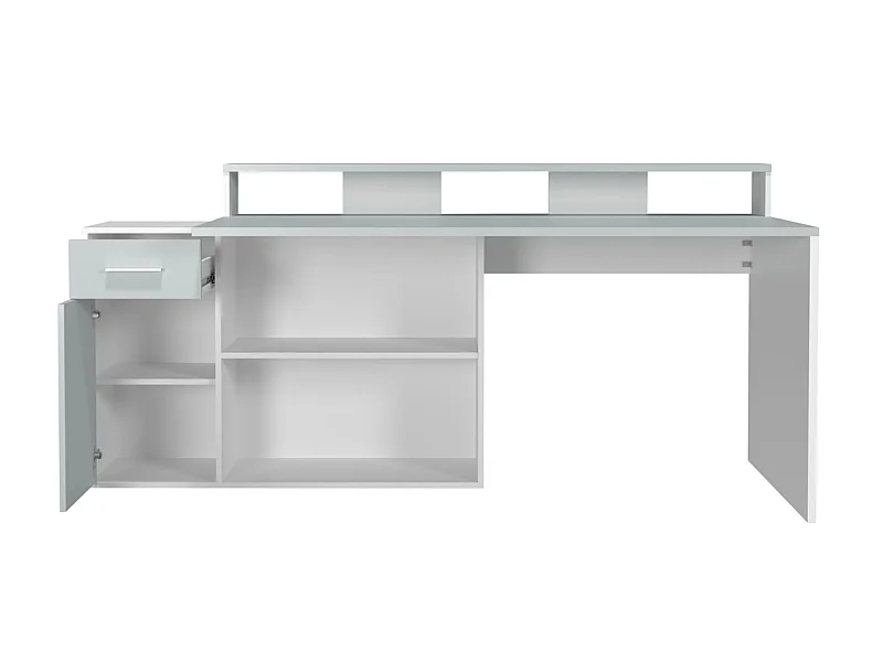 Bureau gamer, table de jeu coloris blanc, gris pastel - L. 160 x H. 92 x P. 115 cm