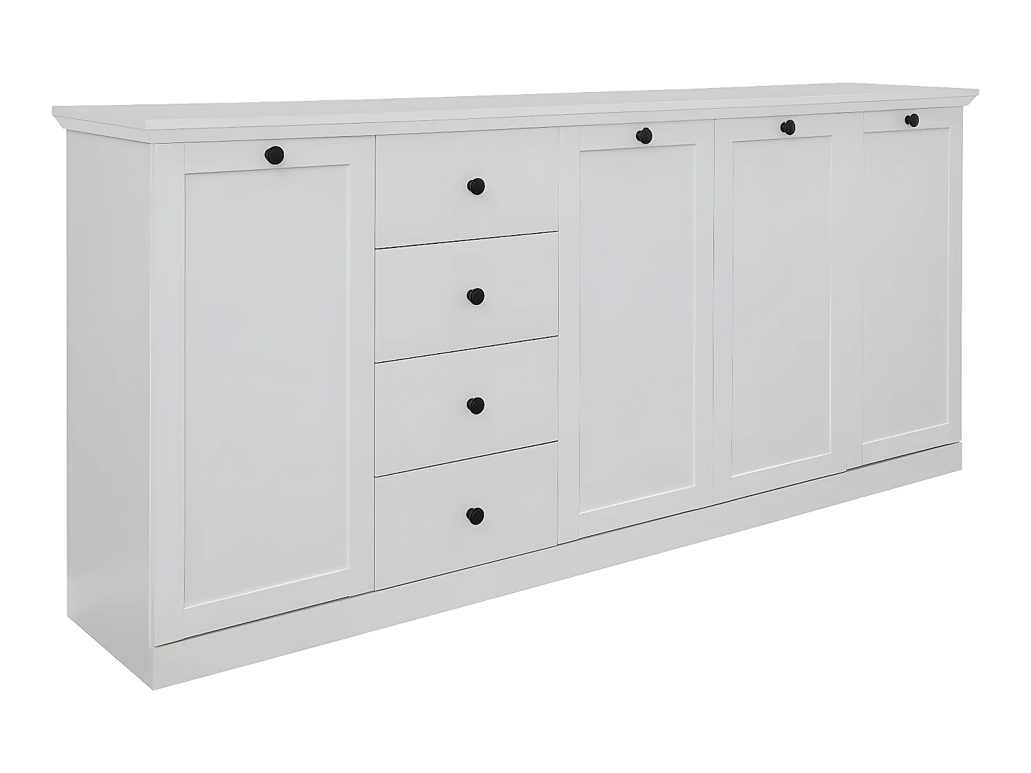 Buffet, meuble de rangement avec 4 portes et  4 tiroirs coloris blanc mat
