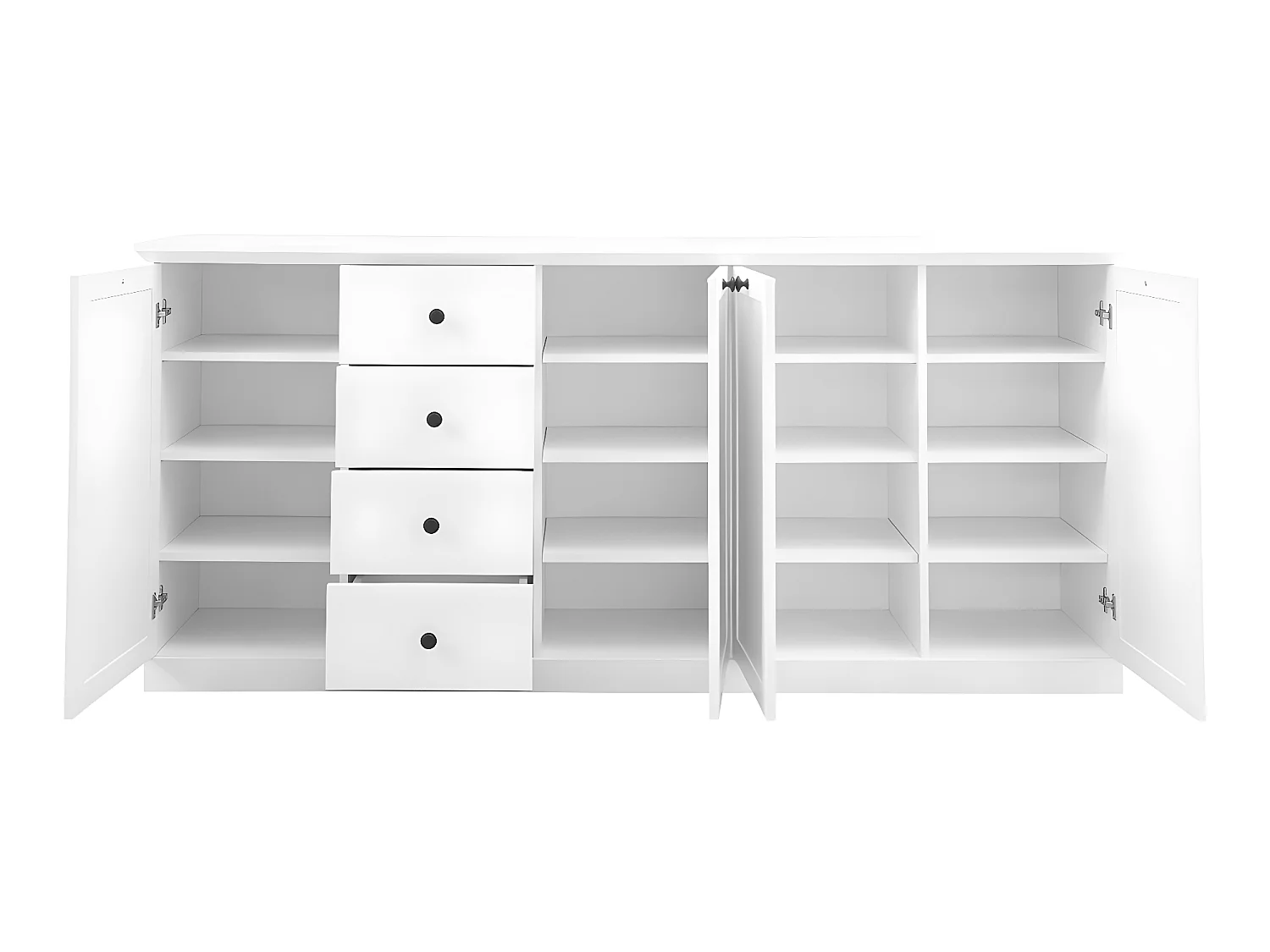 Buffet, meuble de rangement avec 4 portes et  4 tiroirs coloris blanc mat