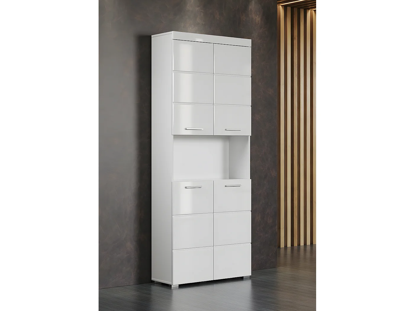 Colonne de salle de bain avec 2 portes coloris  blanc brillant, blanc mat