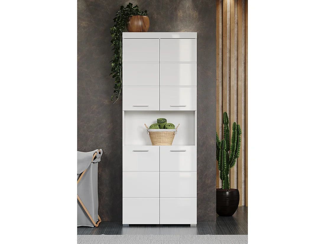 Colonne de salle de bain avec 2 portes coloris  blanc brillant, blanc mat