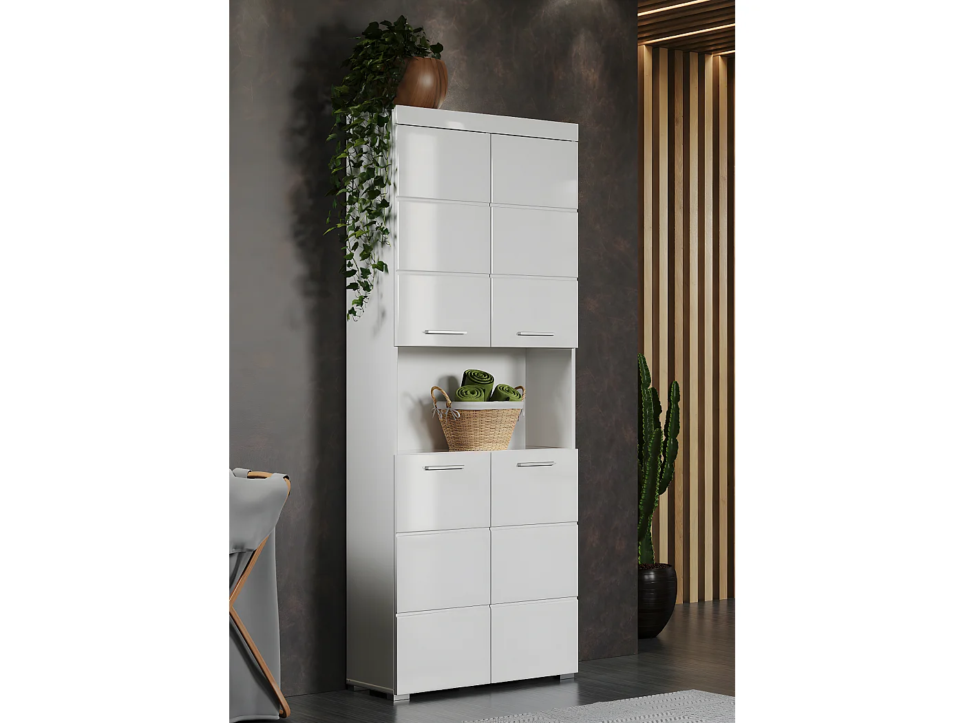 Colonne de salle de bain avec 2 portes coloris  blanc brillant, blanc mat