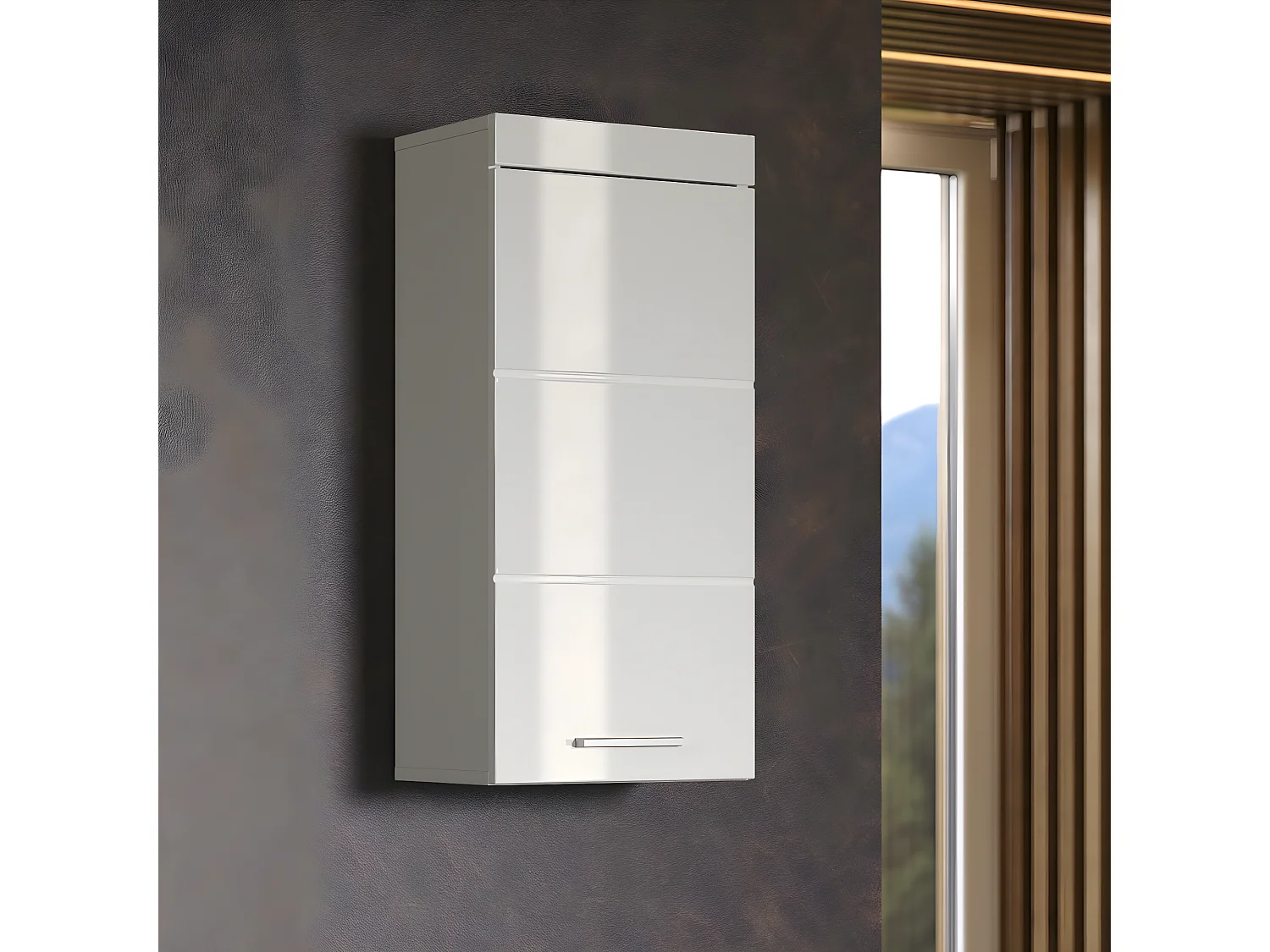 Armoire murale, meuble haut de salle de bain coloris blanc mat et blanc brillant