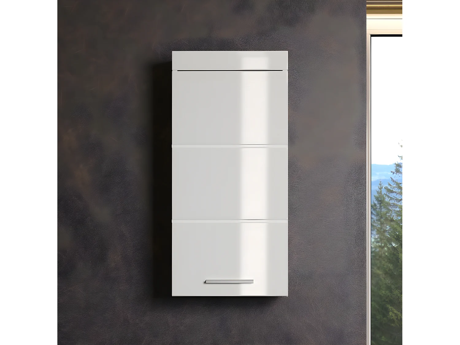 Armoire murale, meuble haut de salle de bain coloris blanc mat et blanc brillant