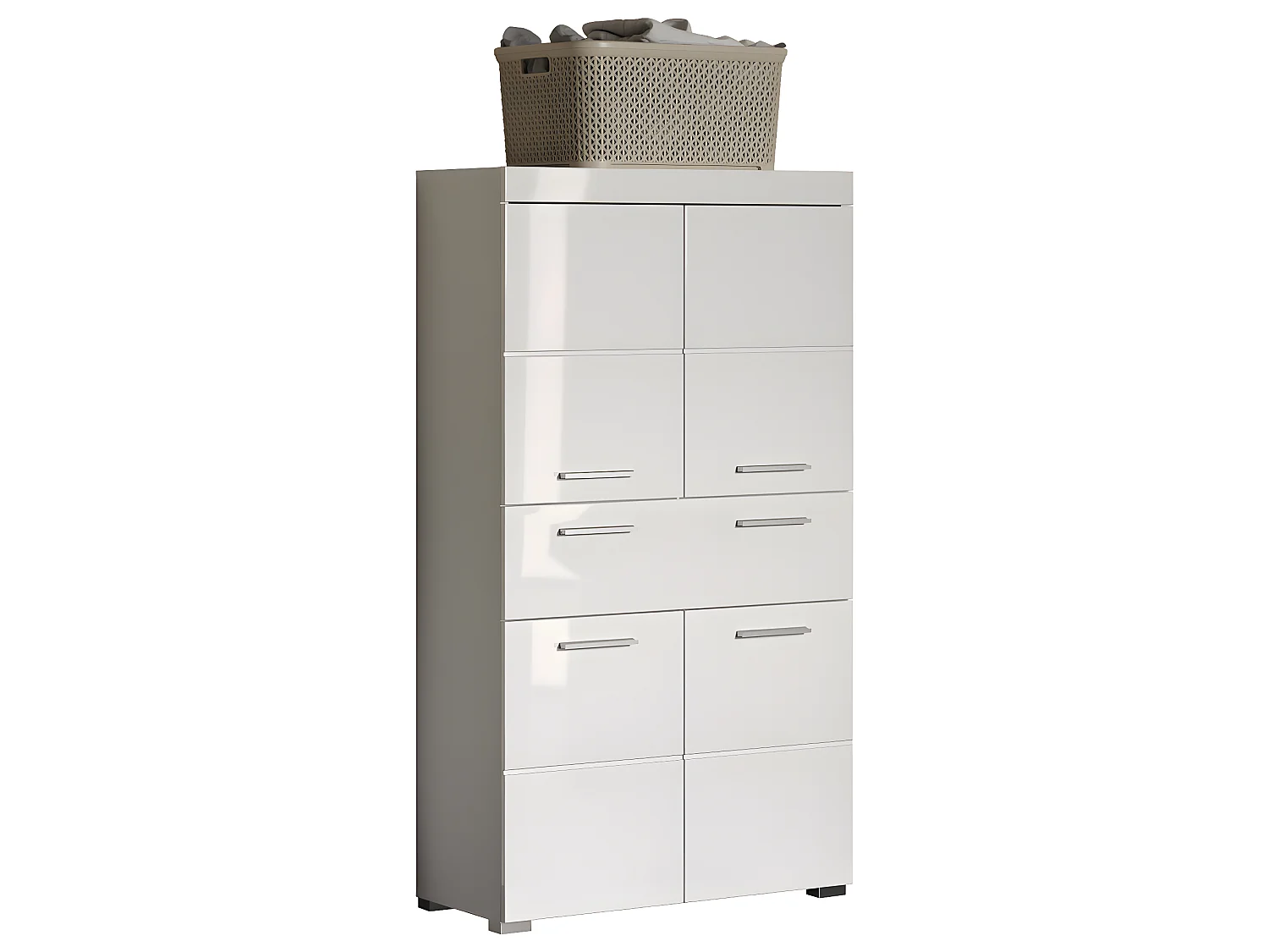 Commode de rangement avec 4 portes de salle de bain coloris blanc brillant, blanc mat