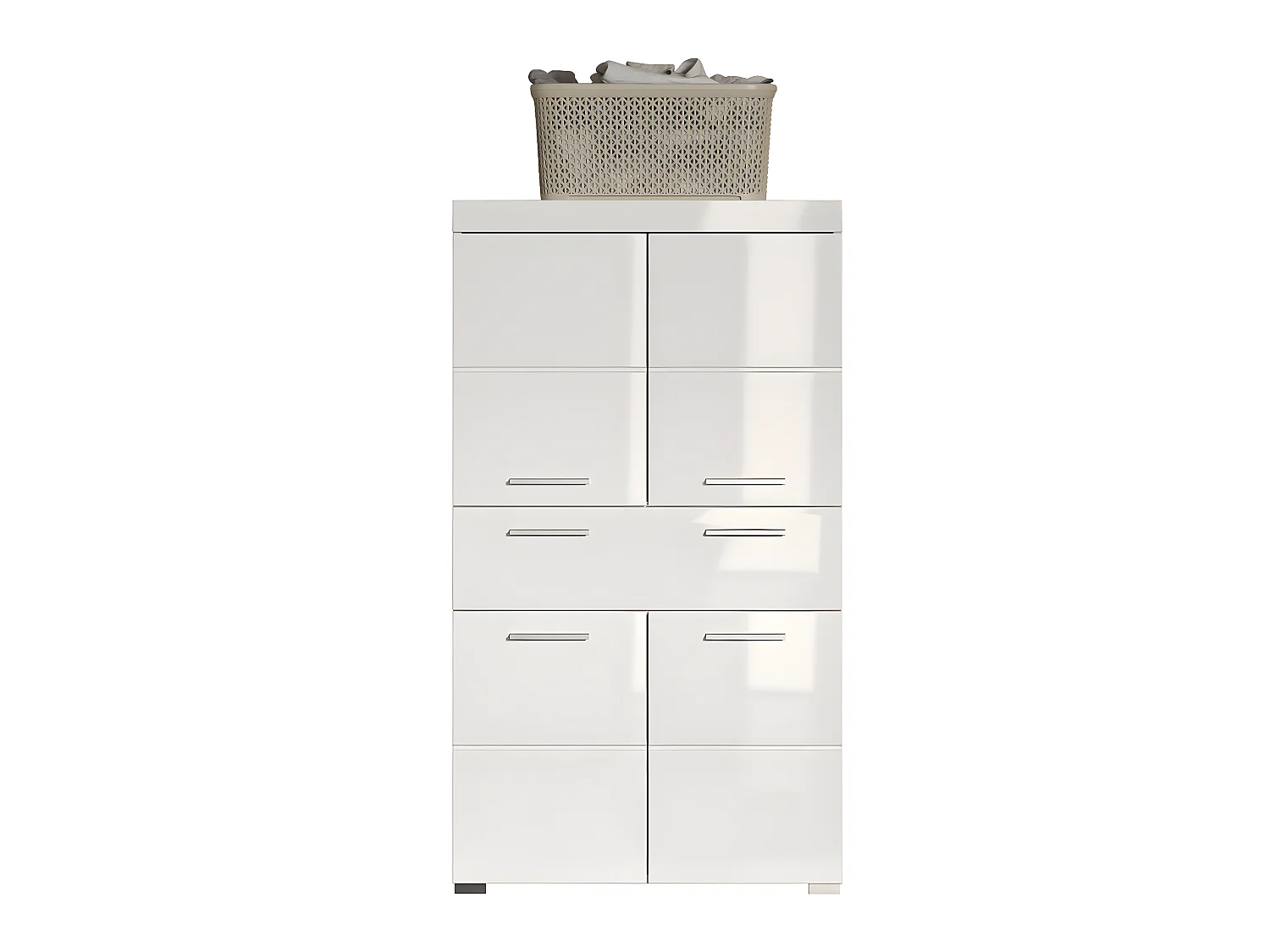 Commode de rangement avec 4 portes de salle de bain coloris blanc brillant, blanc mat