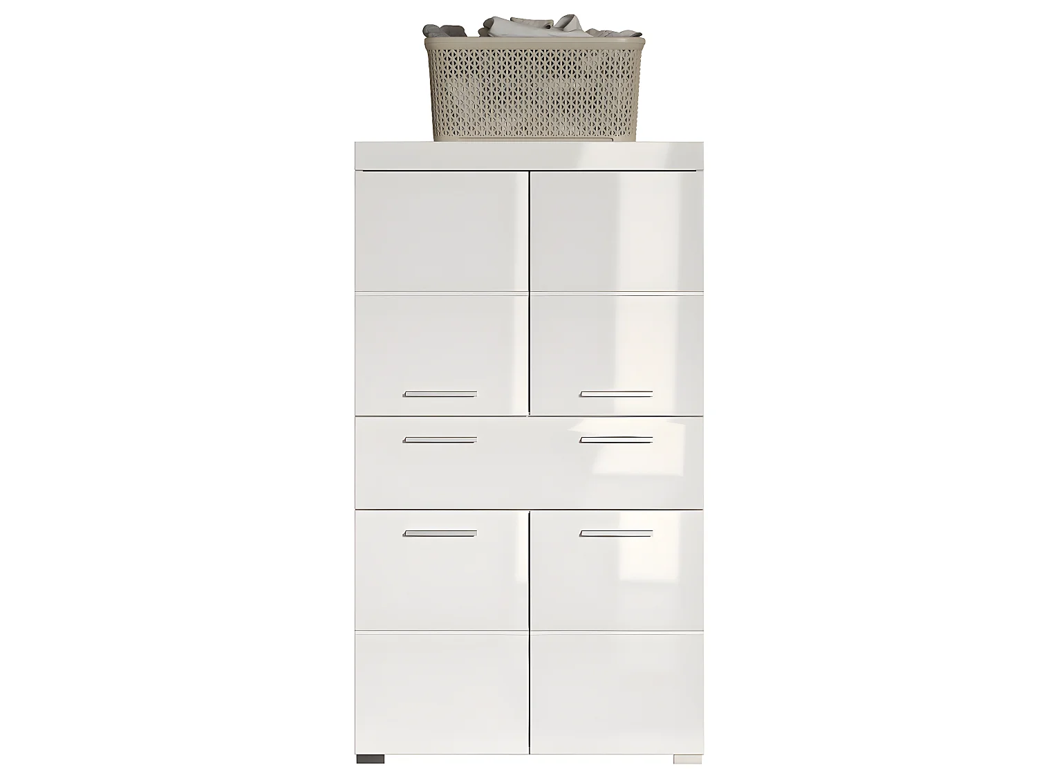 Commode de rangement avec 4 portes de salle de bain coloris blanc brillant, blanc mat