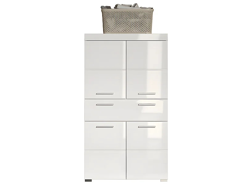 Commode de rangement avec 4 portes de salle de bain coloris blanc brillant, blanc mat