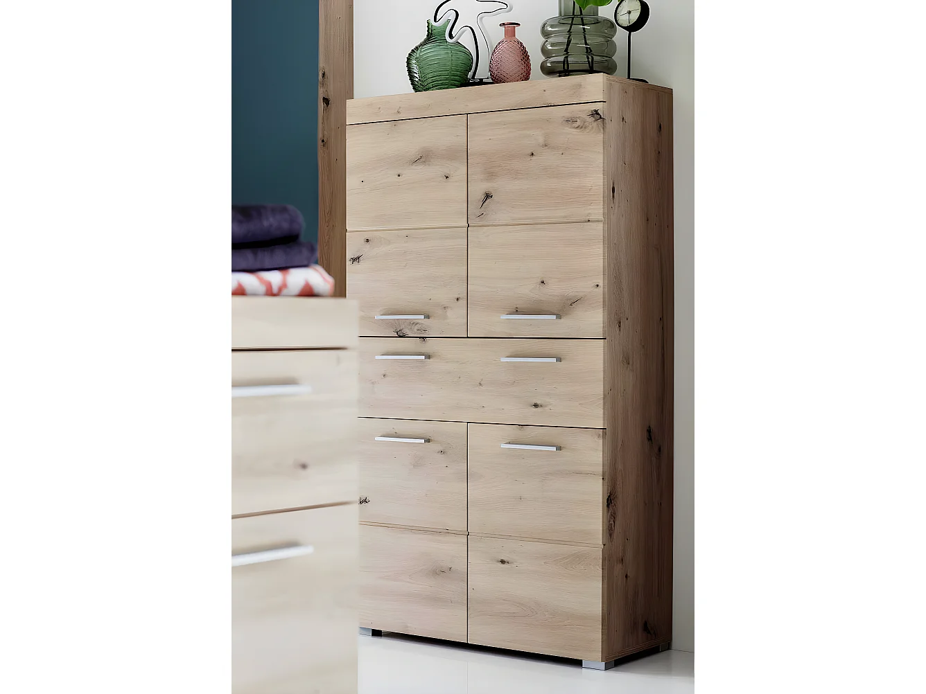 Commode de rangement avec 4 portes de salle de bain - L. 73  x H. 132  x P.  31 cm