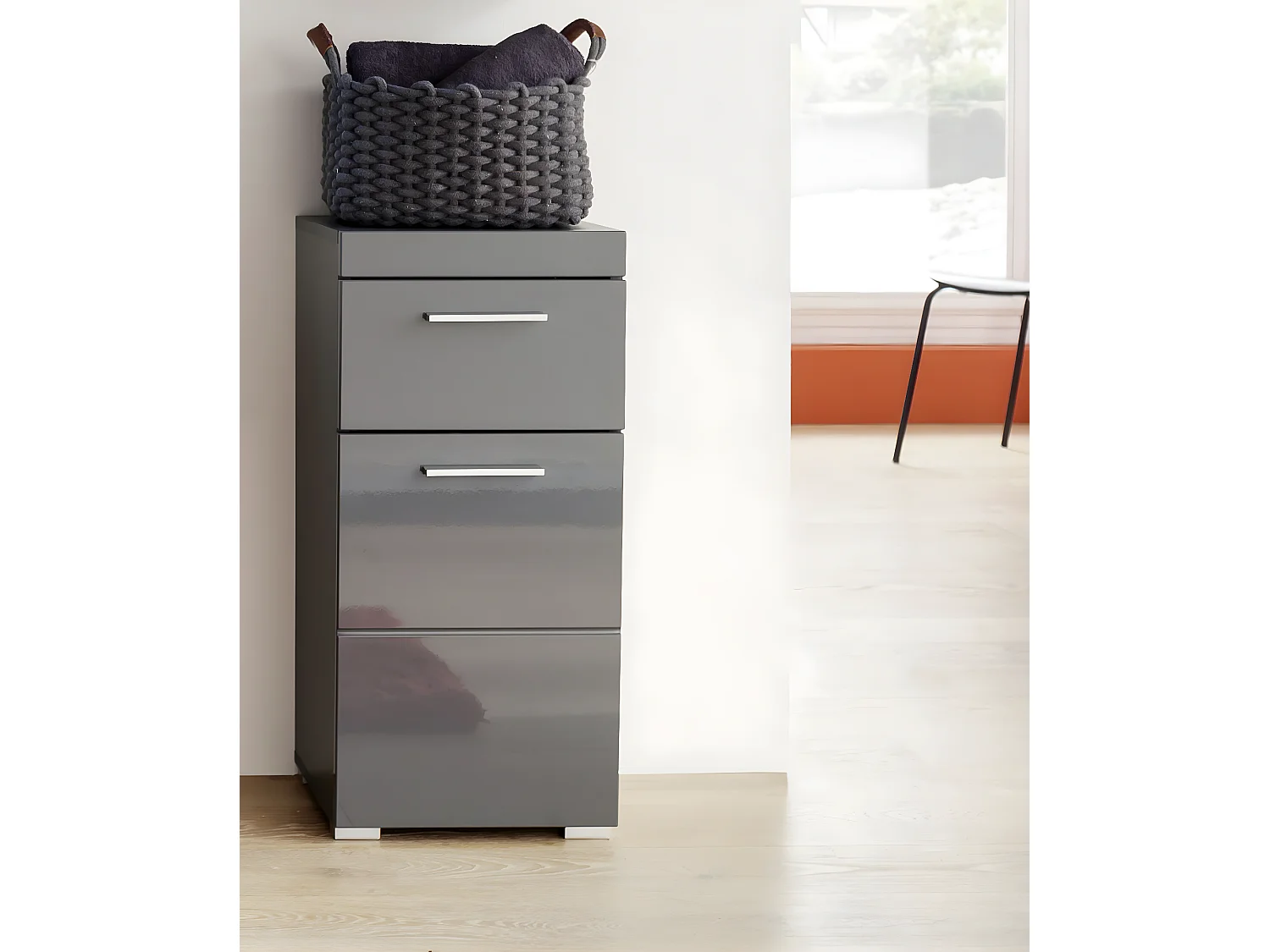 Meuble bas de salle de bain coloris gris anthracite mat,  gris anthracite brillant