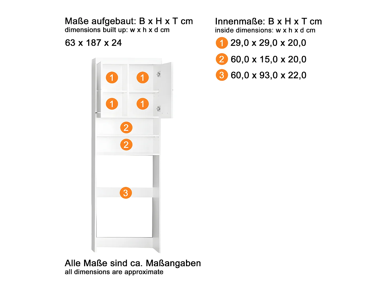 Rangement spécial machine à laver ou wc  - L. 63  x H. 187 x P. 24  cm