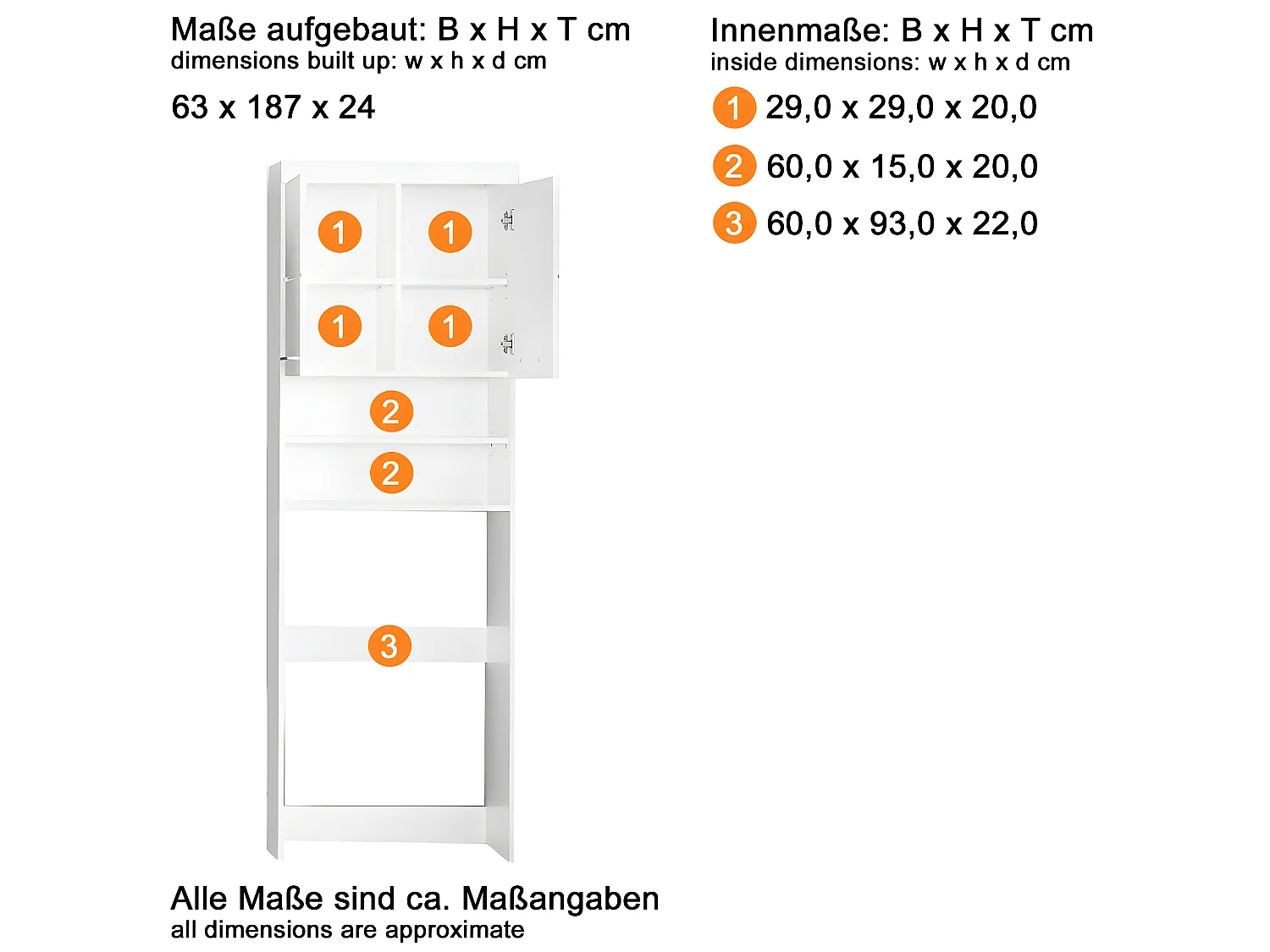 Rangement spécial machine à laver ou wc  - L. 63  x H. 187 x P. 24  cm