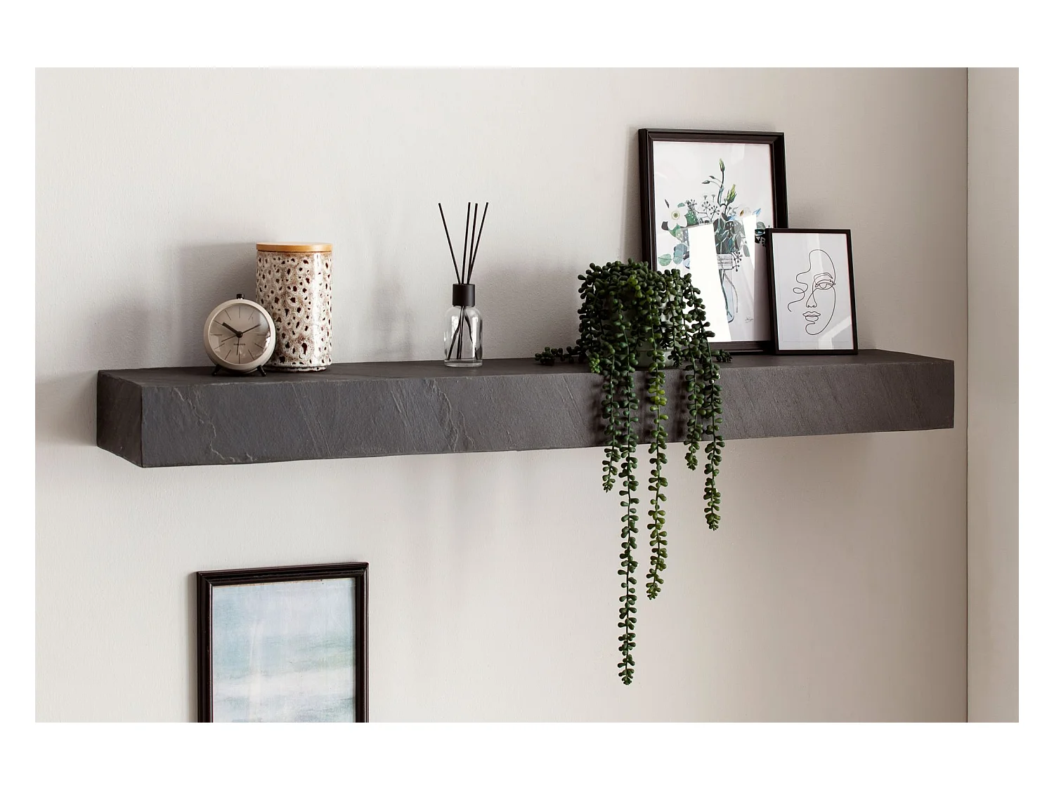 Étagère Murale 120 cm Bois Massif Aspect Pierre Étagère Suspendue Flottante