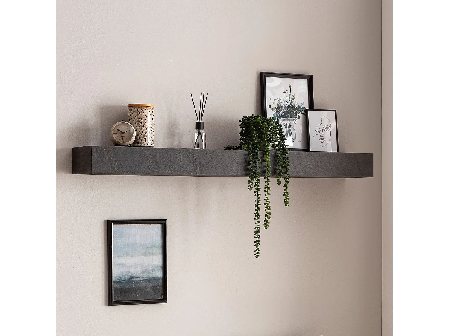 Étagère Murale 120 cm Bois Massif Aspect Pierre Étagère Suspendue Flottante